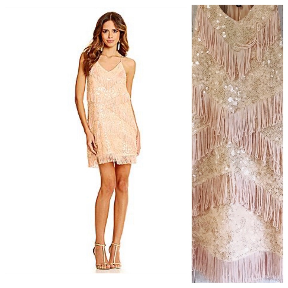 Gianni Bini Sequin & Fringe Blush Pink Dress NEW